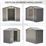 easycomfort easycomfort casetta da giardino porta utensili in lamiera con porte scorrevoli 213x130x185cm grigio