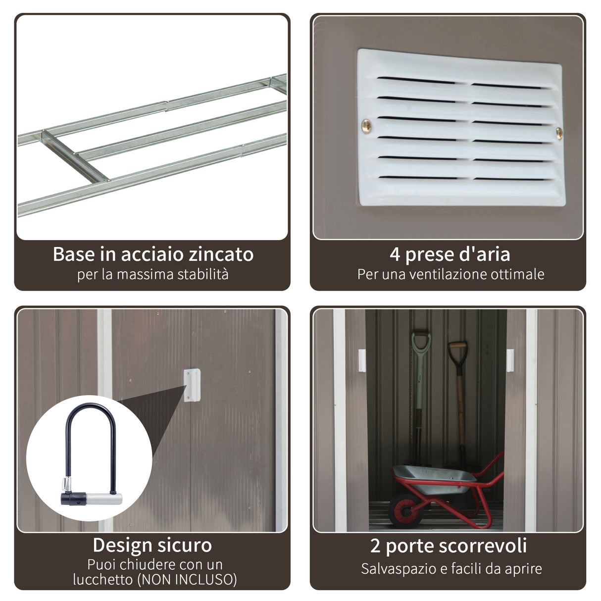 easycomfort easycomfort casetta da giardino porta utensili in lamiera con porte scorrevoli 213x130x185cm grigio