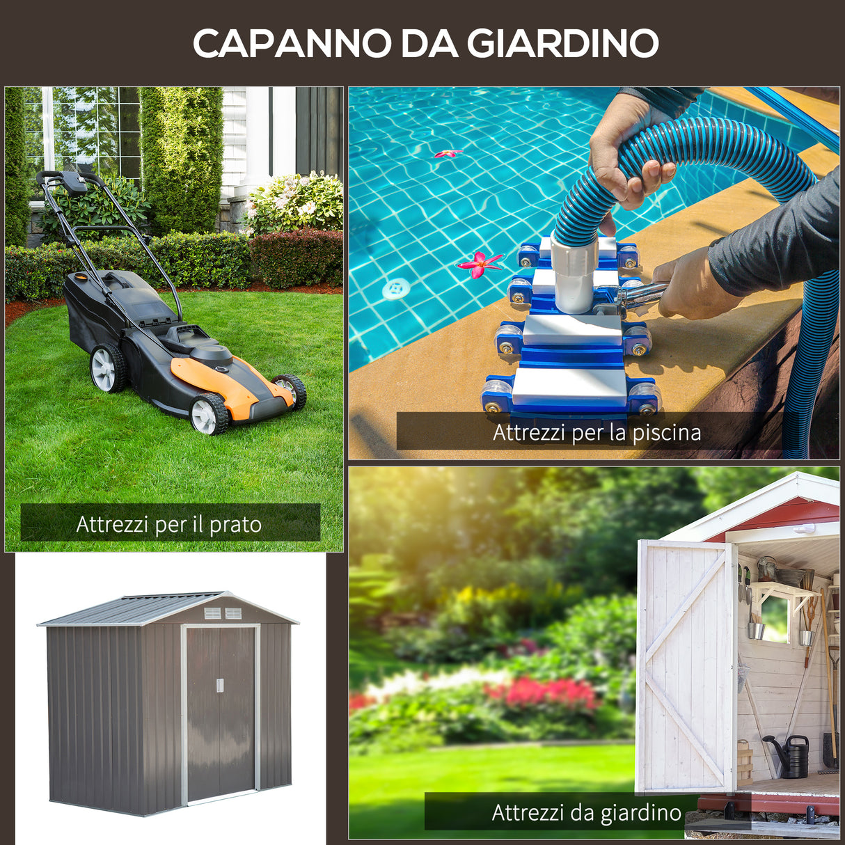 easycomfort easycomfort casetta da giardino porta utensili in lamiera con porte scorrevoli 213x130x185cm grigio