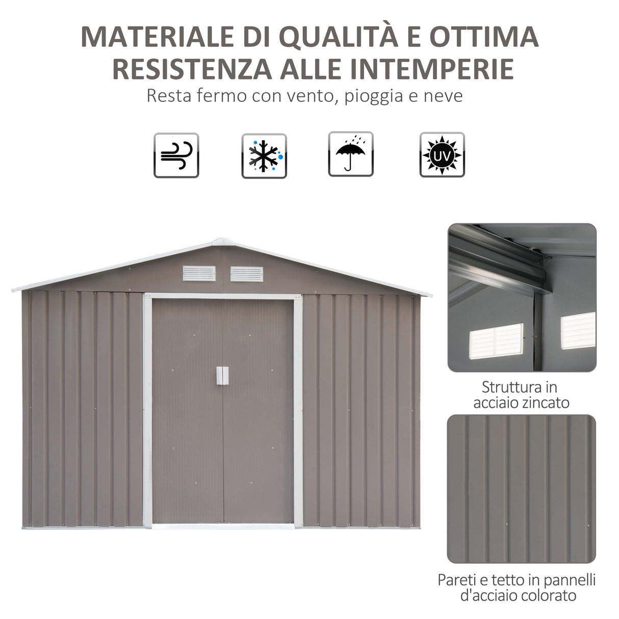 easycomfort easycomfort casetta da giardino con doppie porte scorrevoli in lamiera di acciaio capanno da giardino in acciaio 277x195x192cm grigia