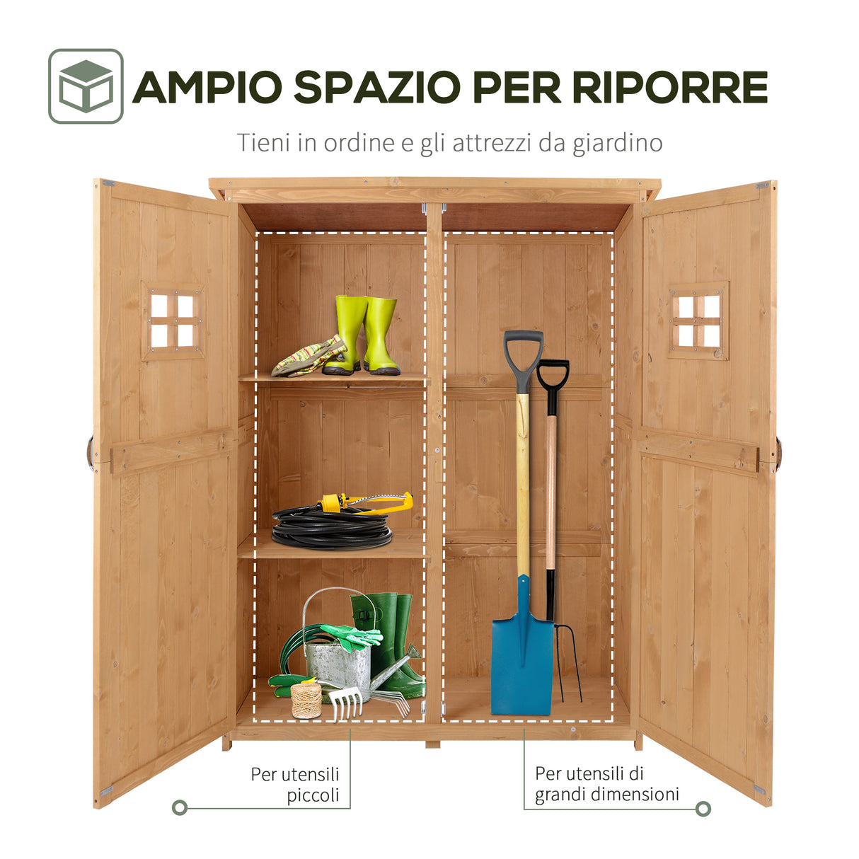 easycomfort easycomfort casetta da giardino legno con porta doppia mensole e finestre 127 5x50x164cm