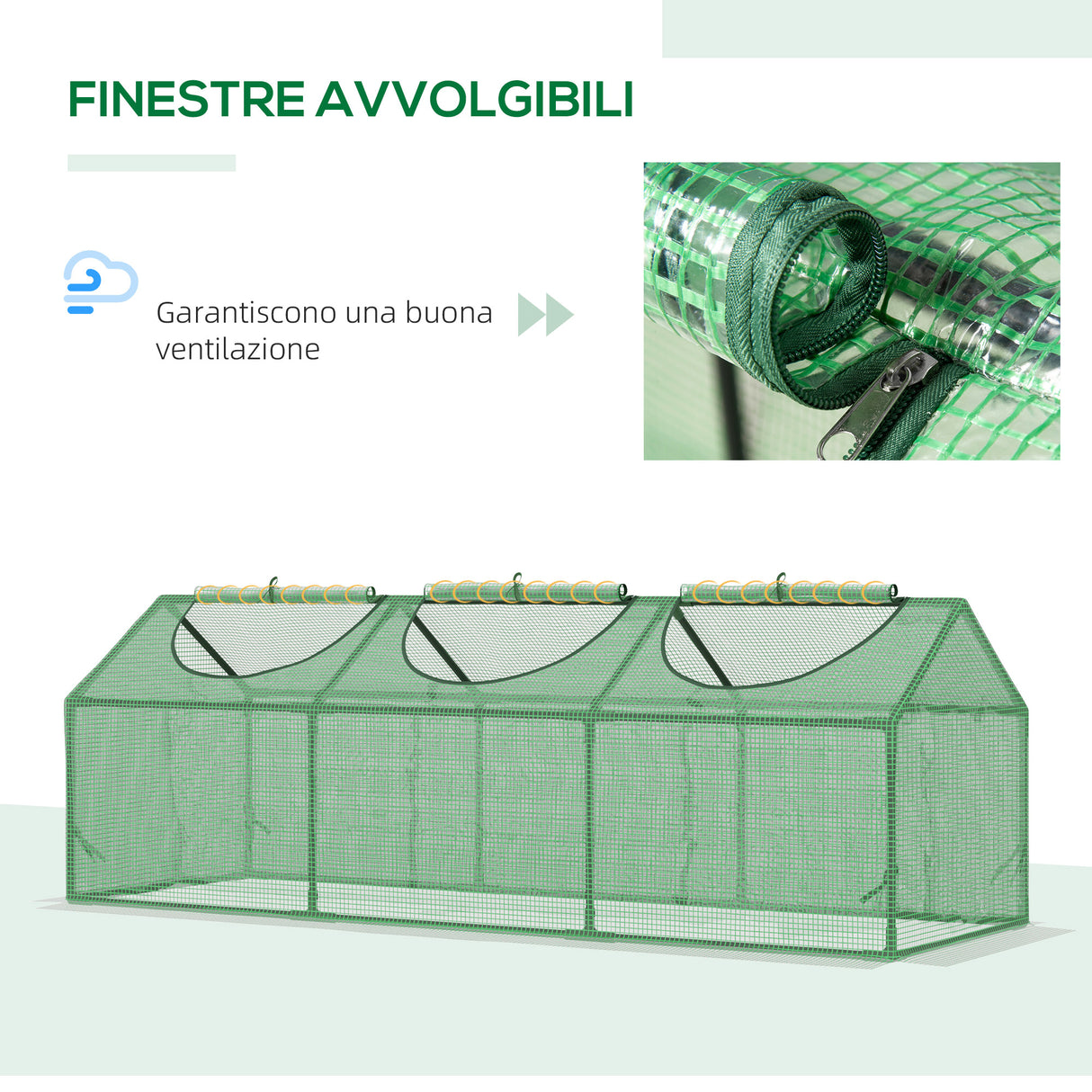 easycomfort easycomfort mini serra da giardino con 3 finestre avvolgibili e copertura pe anti uv 180x60x60cm verde