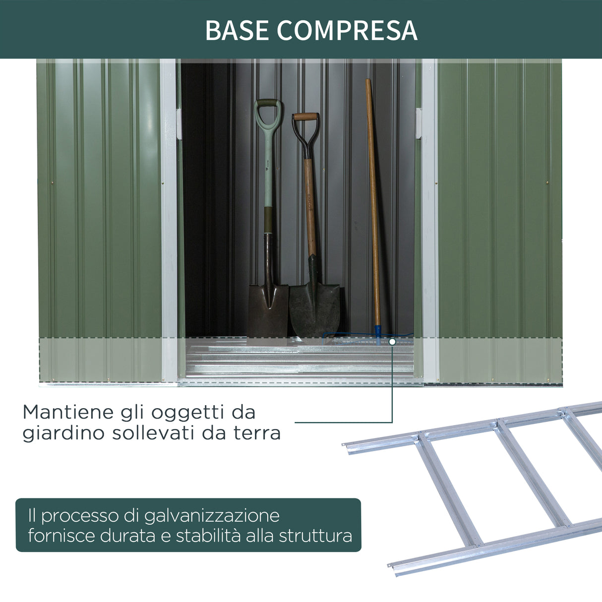 easycomfort easycomfort casetta da giardino in acciaio con doppia porta scorrevole e prese daria 213x130x173 cm verde