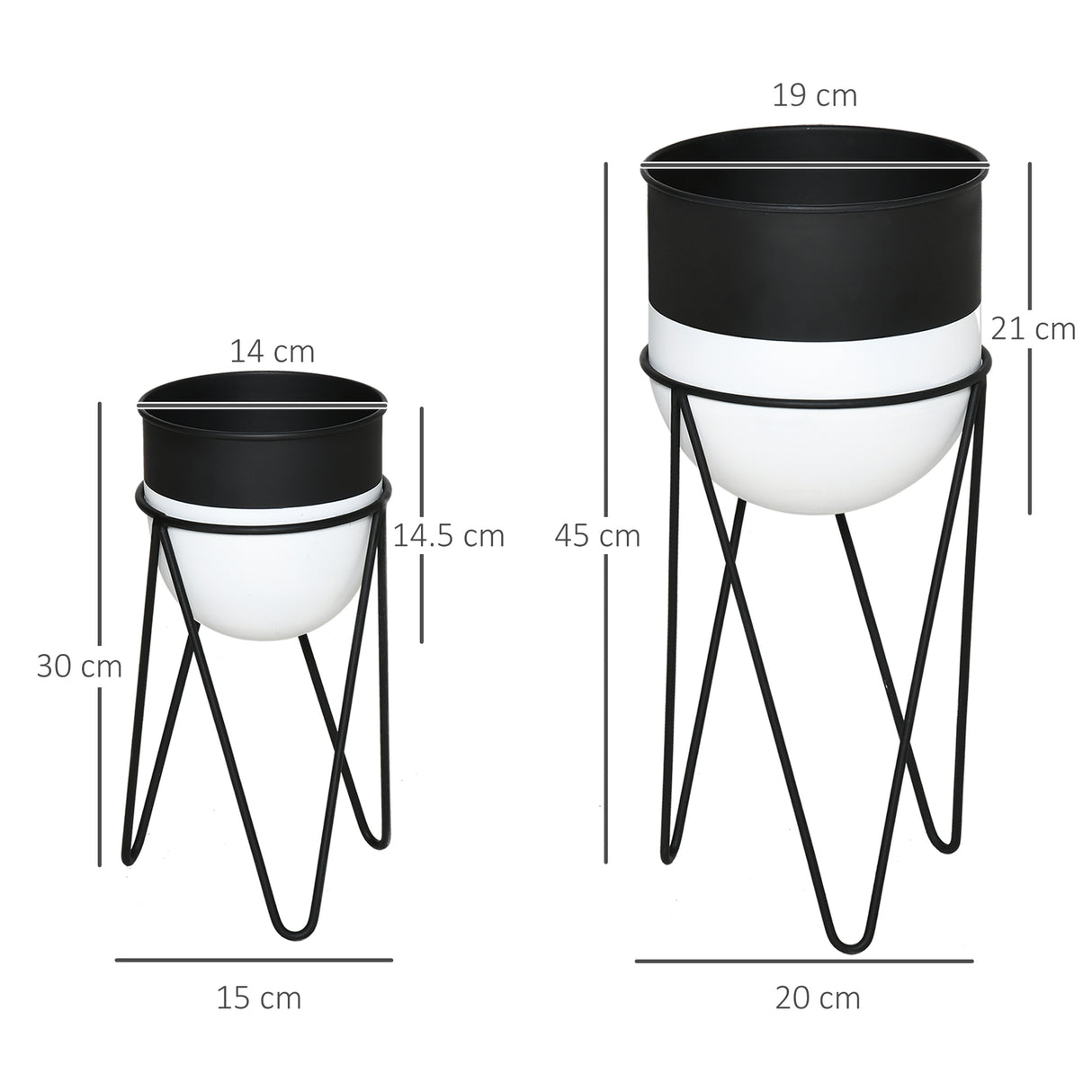 easycomfort easycomfort fioriera set di 2 pezzi con supporto di metallo per arredamento interni ed esterni nera