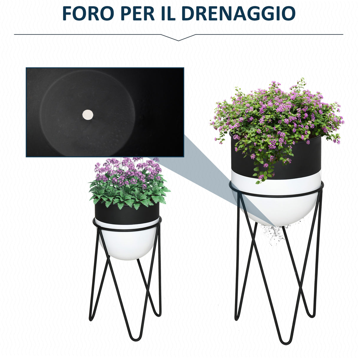 easycomfort easycomfort fioriera set di 2 pezzi con supporto di metallo per arredamento interni ed esterni nera