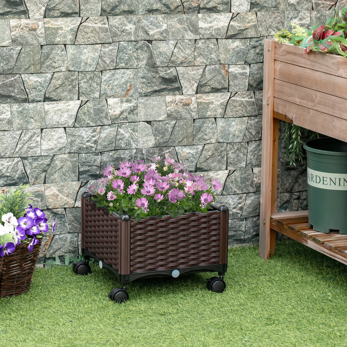 easycomfort easycomfort fioriera da esterno in plastica con 4 ruote e disco auto irrigante 40x40x31 5cm