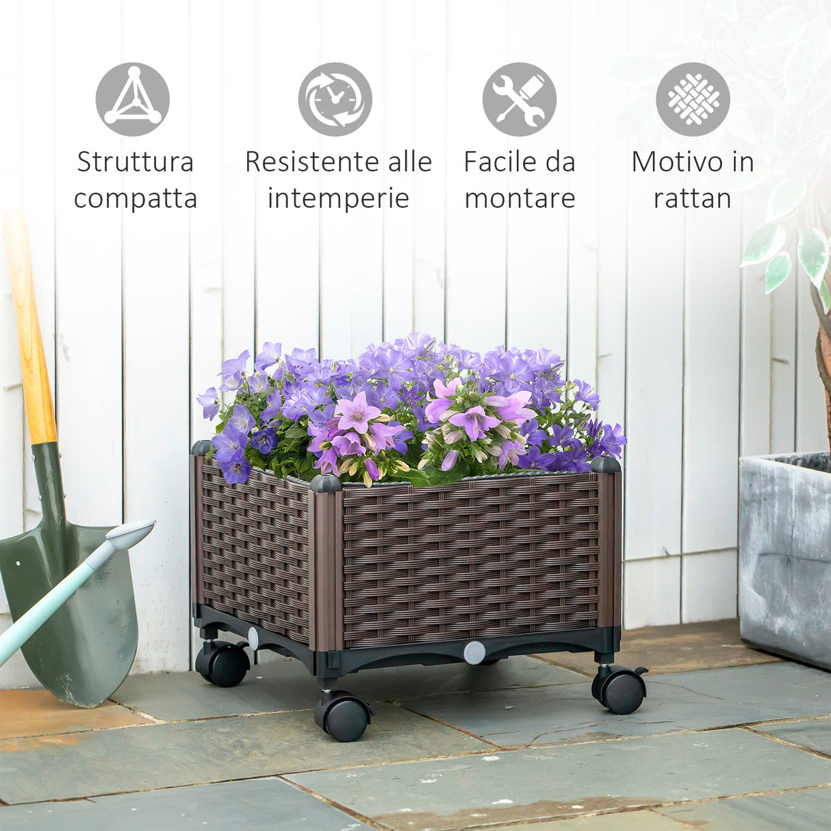 easycomfort easycomfort fioriera da esterno in plastica con 4 ruote e disco auto irrigante 40x40x31 5cm
