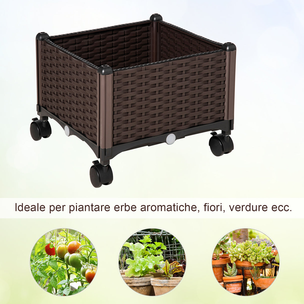 easycomfort easycomfort fioriera da esterno in plastica con 4 ruote e disco auto irrigante 40x40x31 5cm