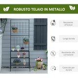 easycomfort easycomfort scaffale portapiante con 3 ripiani e pannello verticale per piante rampicanti in metallo nero