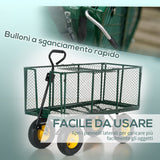 easycomfort easycomfort carrello da giardino in acciaio con pareti laterali ribaltabili e 4 ruote capienza 342l verde