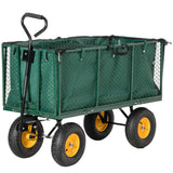 easycomfort easycomfort carrello da giardino in acciaio con pareti laterali ribaltabili e 4 ruote capienza 342l verde