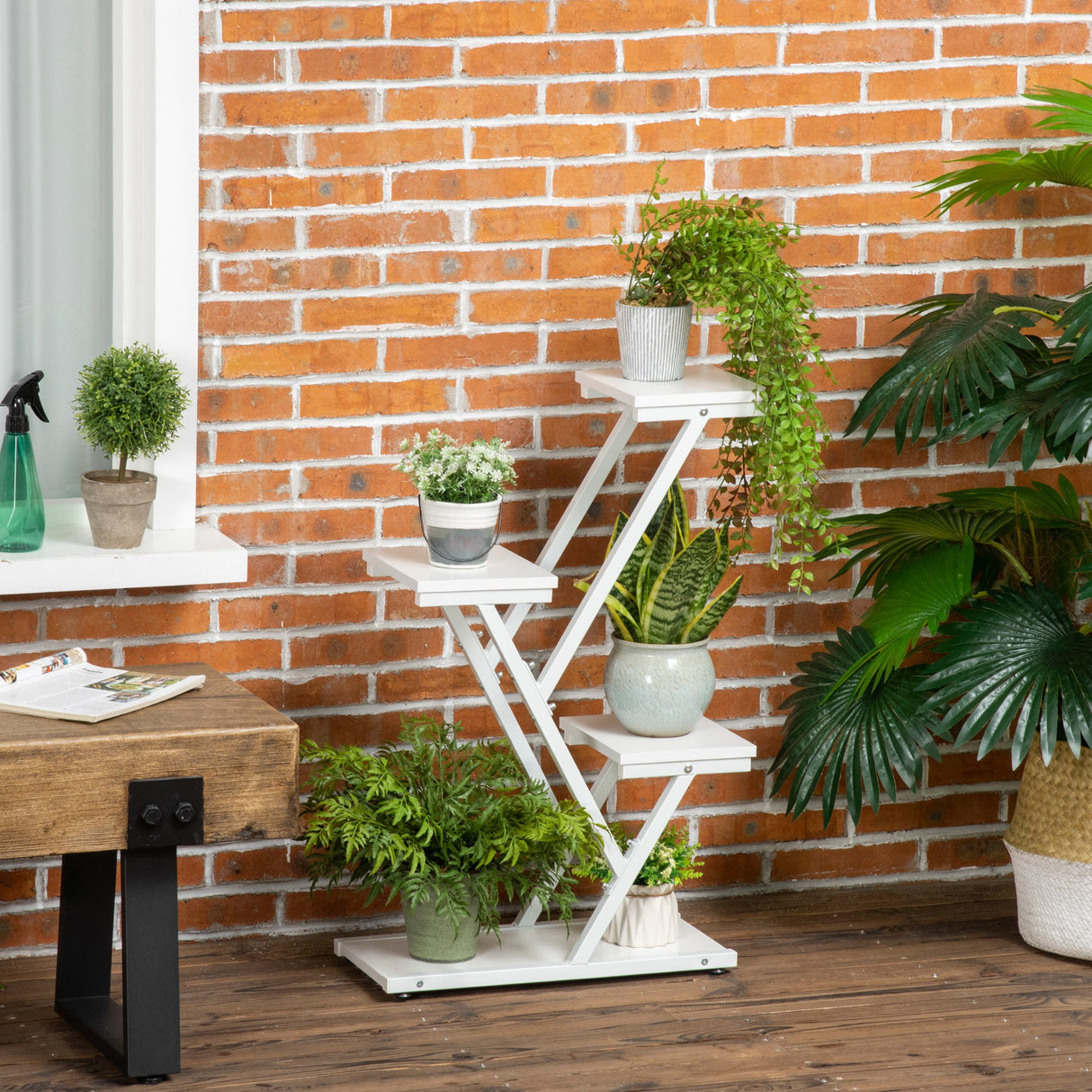 easycomfort easycomfort scaletta portavasi a 4 livelli per interni ed esterni in mdf e acciaio 50.5x24x81 cm bianco