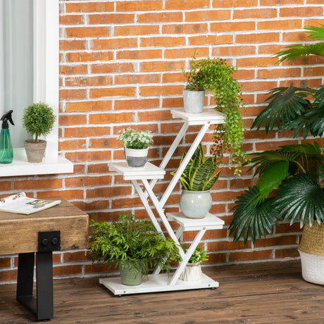 easycomfort easycomfort scaletta portavasi a 4 livelli per interni ed esterni in mdf e acciaio 50.5x24x81 cm bianco