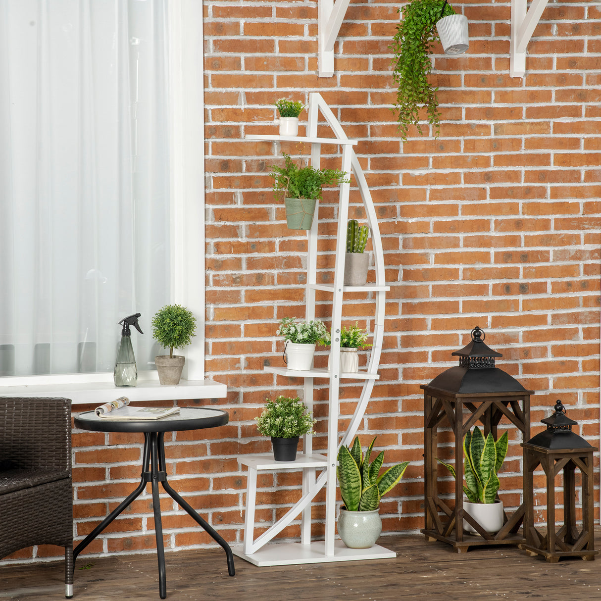 easycomfort easycomfort portafiori a 5 livelli a mezzaluna per interni ed esterni in mdf e acciaio 50x30x160 cm bianco