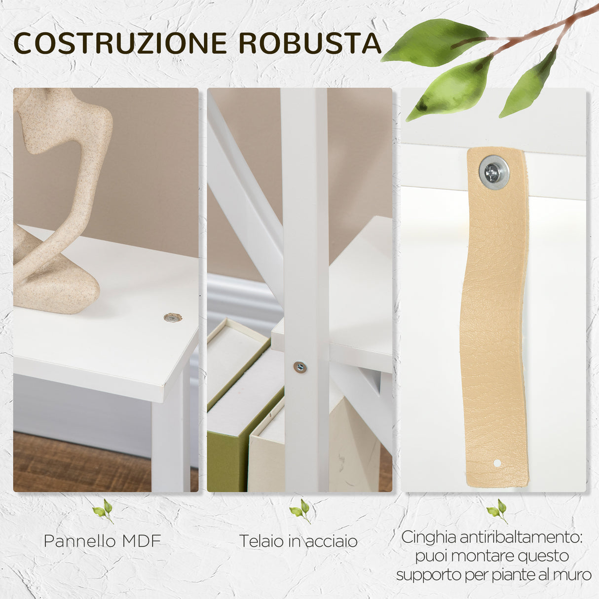easycomfort easycomfort portafiori a 5 livelli a mezzaluna per interni ed esterni in mdf e acciaio 50x30x160 cm bianco