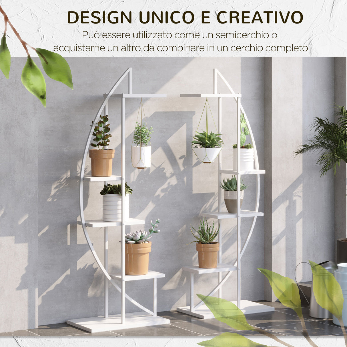 easycomfort easycomfort portafiori a 5 livelli a mezzaluna per interni ed esterni in mdf e acciaio 50x30x160 cm bianco