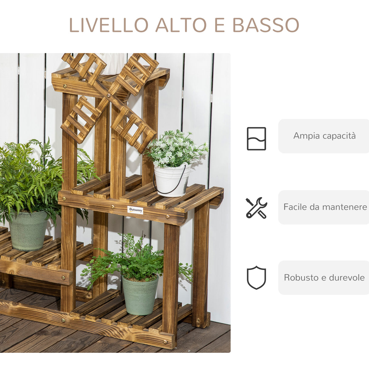 easycomfort easycomfort scaffale per piante da esterno a 4 ripiani con decorazione a mulino 76x30x90 cm