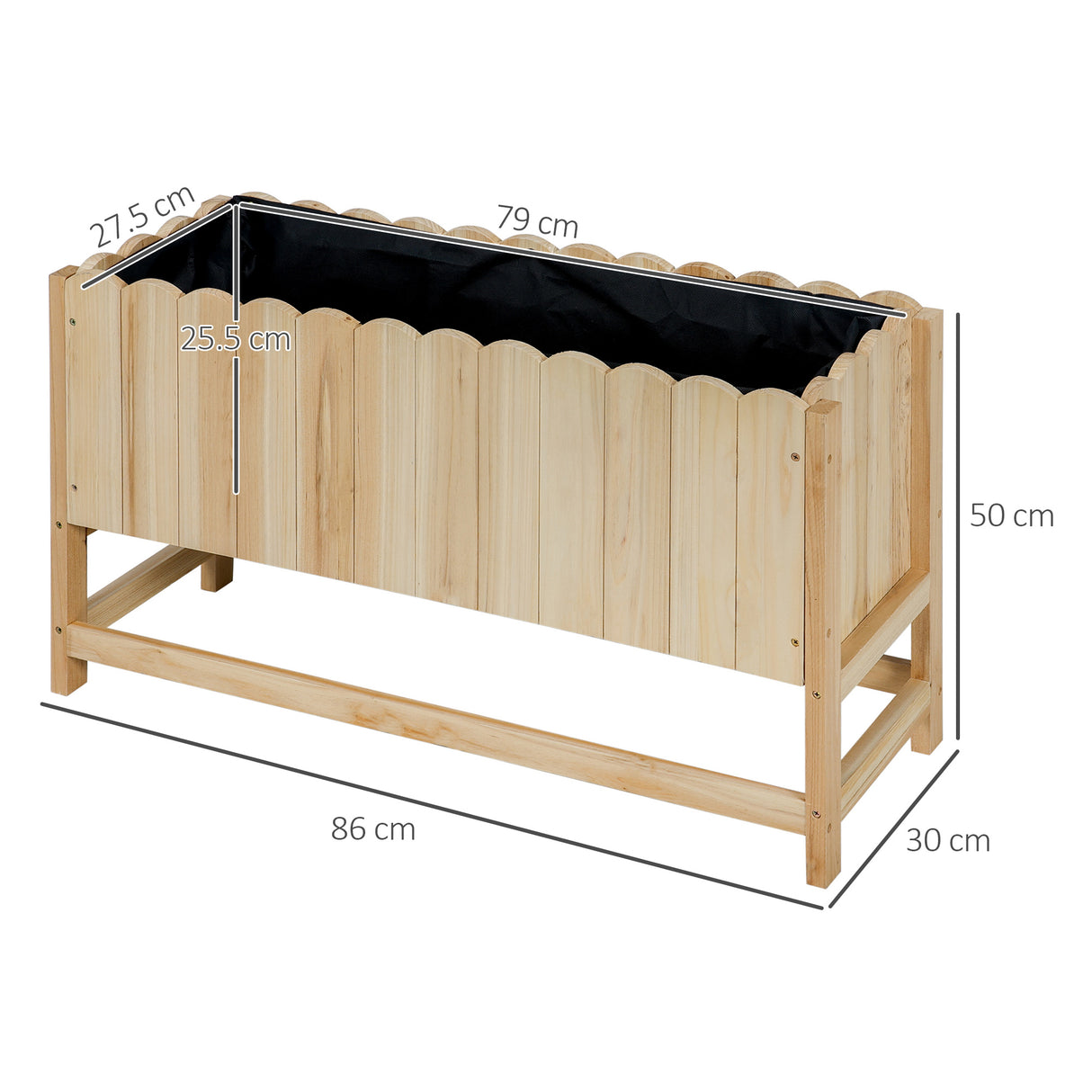 easycomfort easycomfort fioriera da esterno verticale in legno con foro di drenaggio e rivestimento interno 86x30x50 cm
