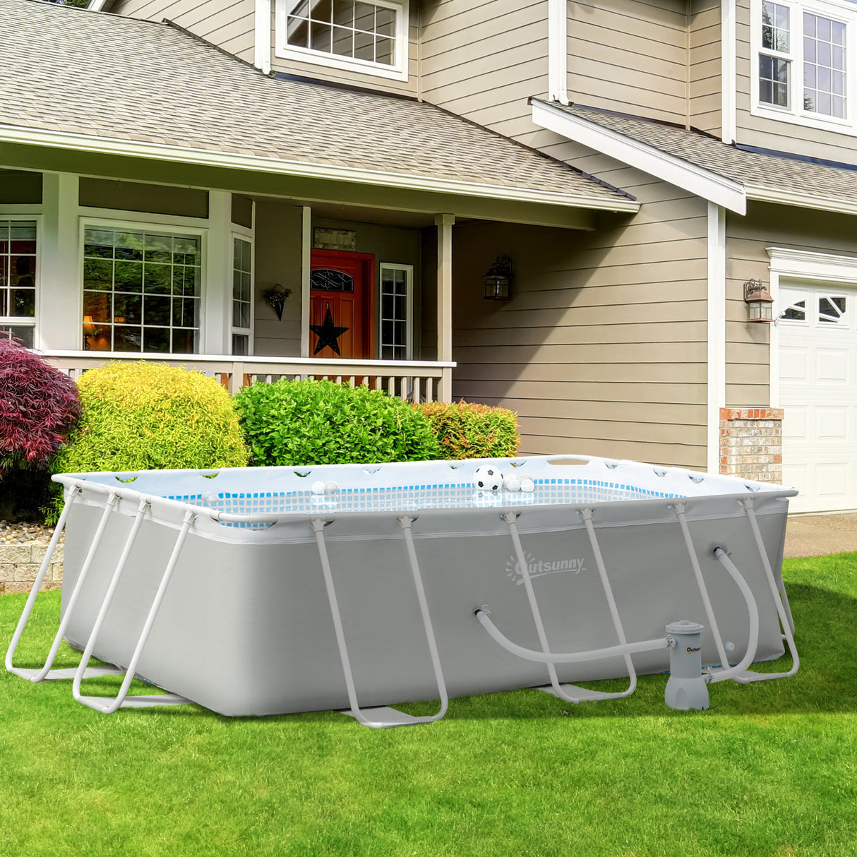 easycomfort easycomfort piscina fuori terra da giardino rettangolare con pompa di filtraggio e telaio in acciaio 340x215x80cm grigia