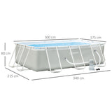 easycomfort easycomfort piscina fuori terra da giardino rettangolare con pompa di filtraggio e telaio in acciaio 340x215x80cm grigia