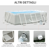 easycomfort easycomfort piscina fuori terra da giardino rettangolare con pompa di filtraggio e telaio in acciaio 340x215x80cm grigia