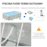 easycomfort easycomfort piscina fuori terra da giardino rettangolare con pompa di filtraggio e telaio in acciaio 340x215x80cm grigia