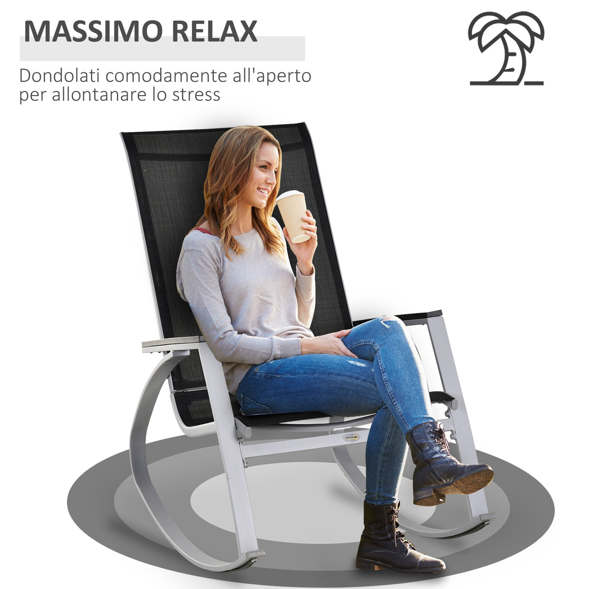 easycomfort easycomfort sedia a dondolo da giardino impermeabile e antiruggine nera