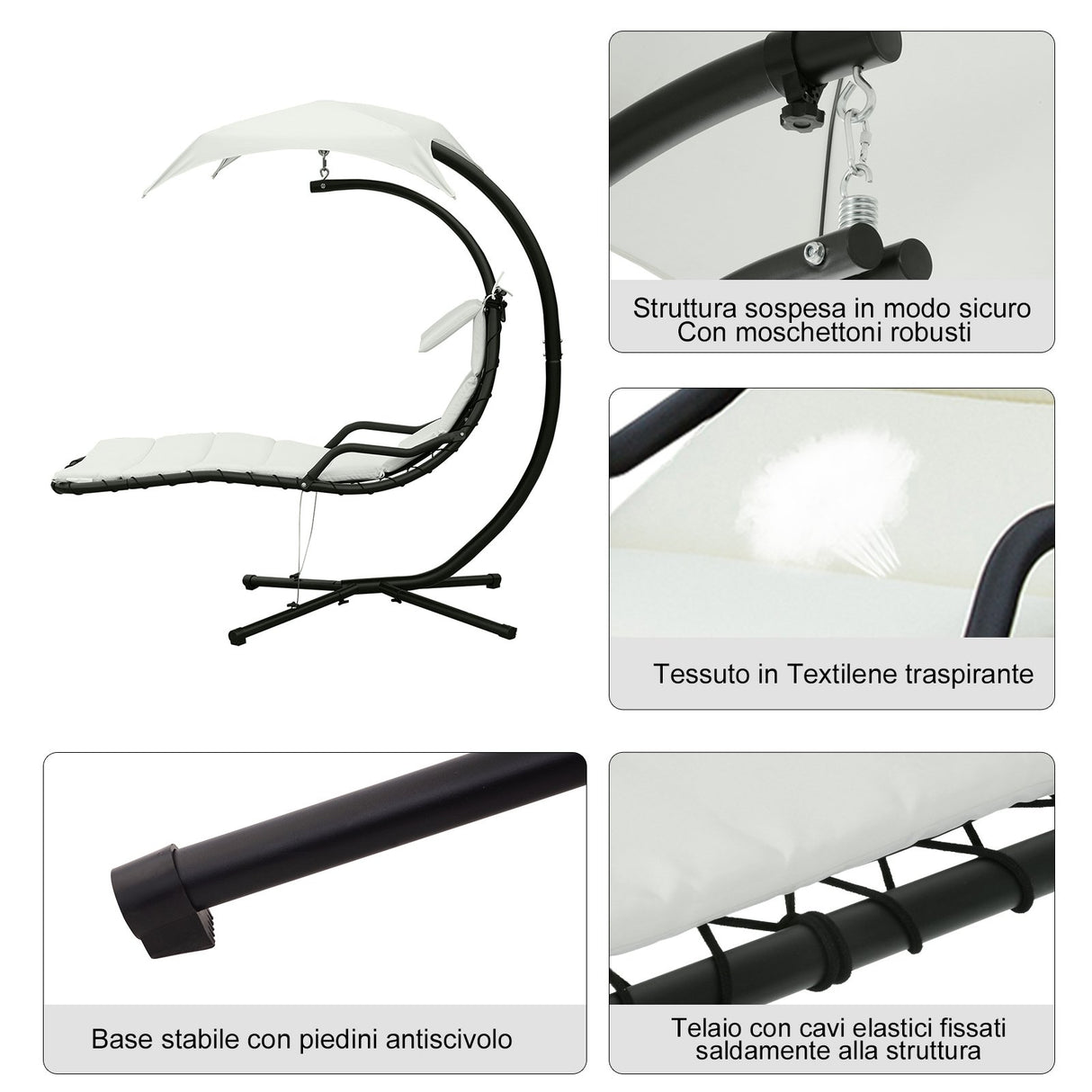 easycomfort easycomfort lettino sdraio chaise longue prendisole con tettuccio crema 190 115 190cm ean 8055776910840