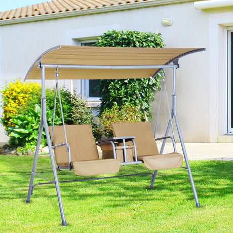 easycomfort easycomfort dondolo da giardino 2 posti separati con tavolino e tetto regolabile in metallo 175x112x165cm beige