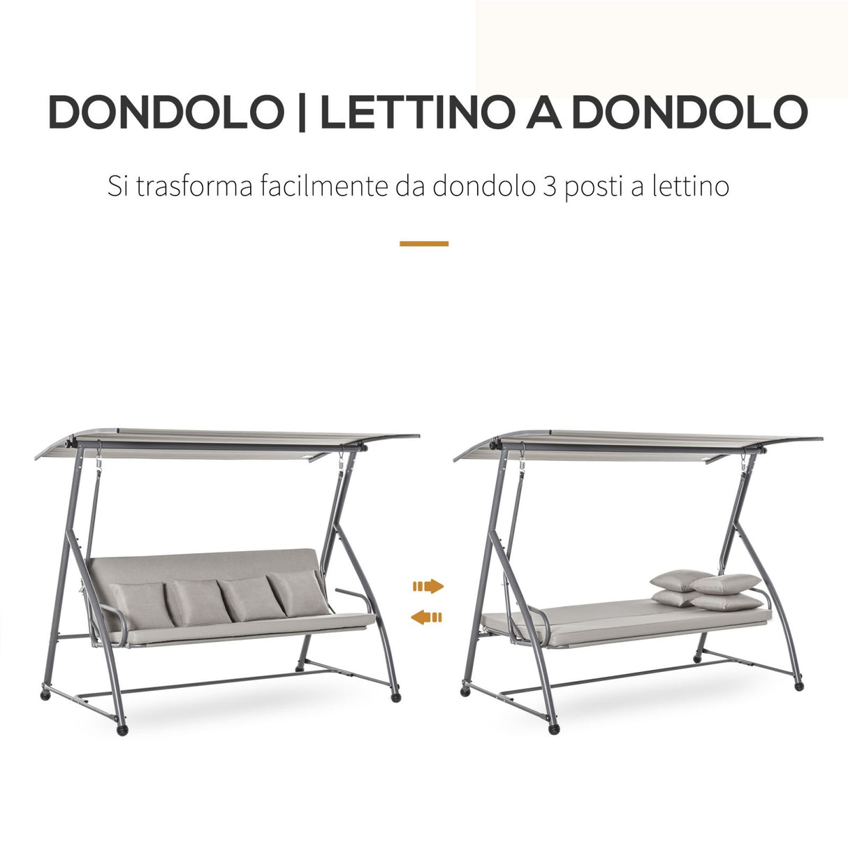 easycomfort easycomfort dondolo da giardino 3 posti con tettuccio in acciaio e poliestere beige
