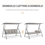 easycomfort easycomfort dondolo da giardino 3 posti con tettuccio in acciaio e poliestere beige