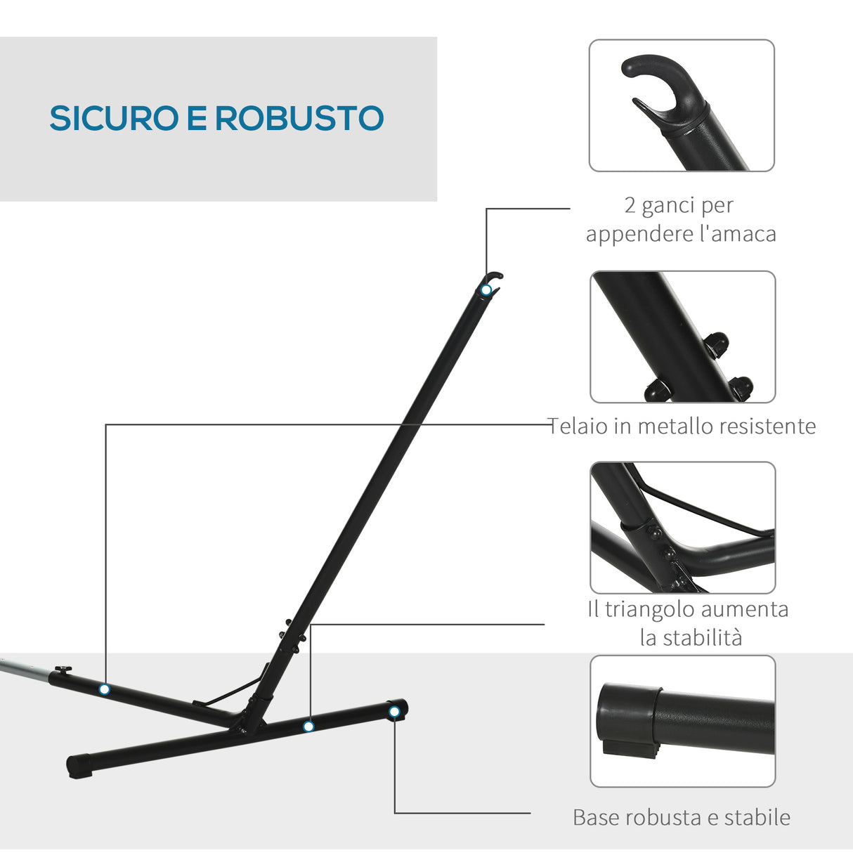 easycomfort easycomfort supporto struttura portante per amaca regolabile max. 150 kg nero 308 380x108x120cm ean 8054111849142