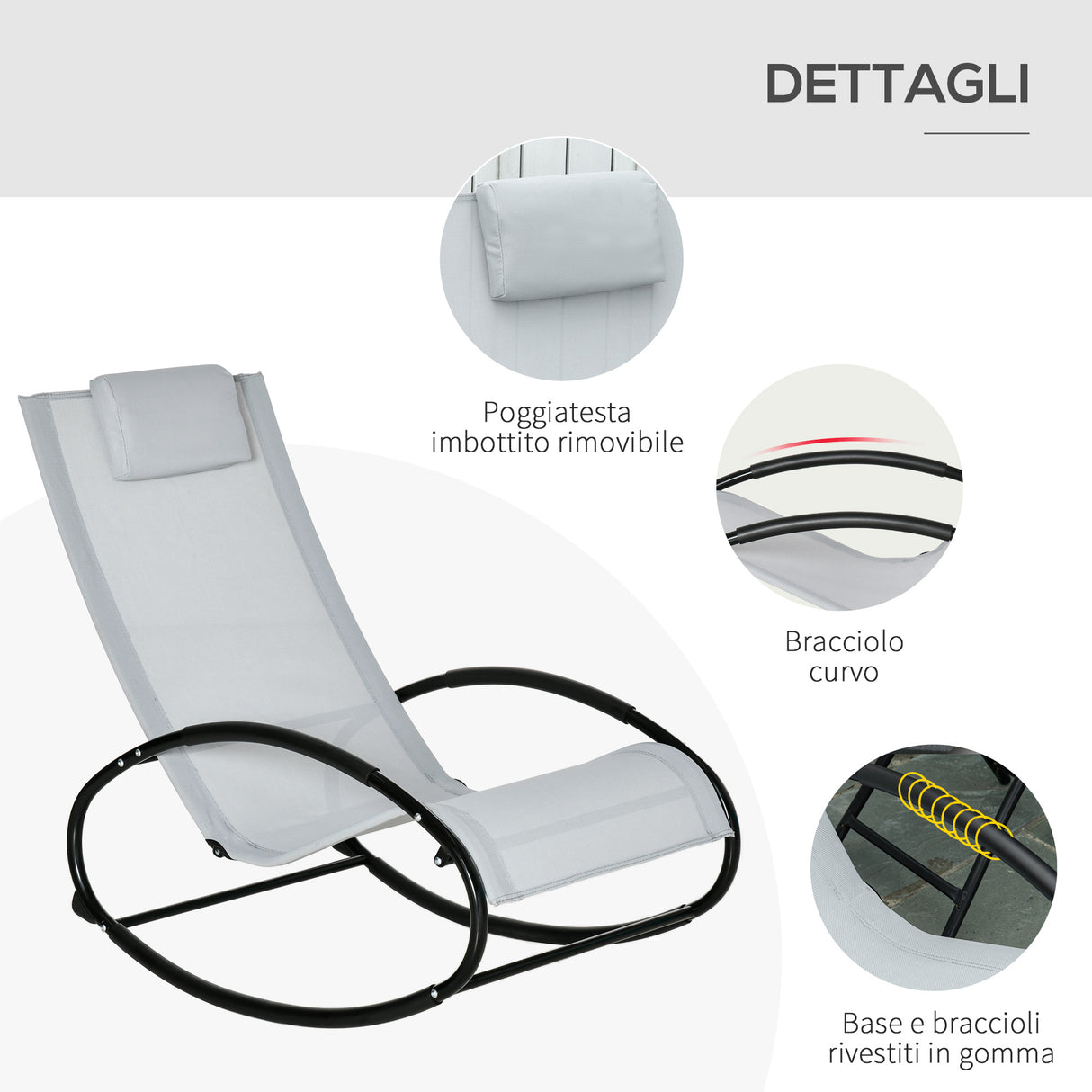 easycomfort easycomfort sdraio da giardino zero gravity sedia a dondolo con cuscino e tessuto traspirante 105x62x88cm grigia