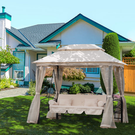 easycomfort easycomfort dondolo reclinabile gazebo con divano dondolo a 3 posti e zanzariera beige