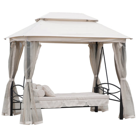 easycomfort easycomfort dondolo reclinabile gazebo con divano dondolo a 3 posti e zanzariera beige