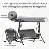 easycomfort easycomfort dondolo 3 posti da giardino o terrazzo con tettuccio regolabile e tasche portaoggetti grigio scuro 196x128x172cm ean 8055776911229