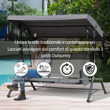 easycomfort easycomfort dondolo 3 posti da giardino o terrazzo con tettuccio regolabile e tasche portaoggetti grigio scuro 196x128x172cm ean 8055776911229