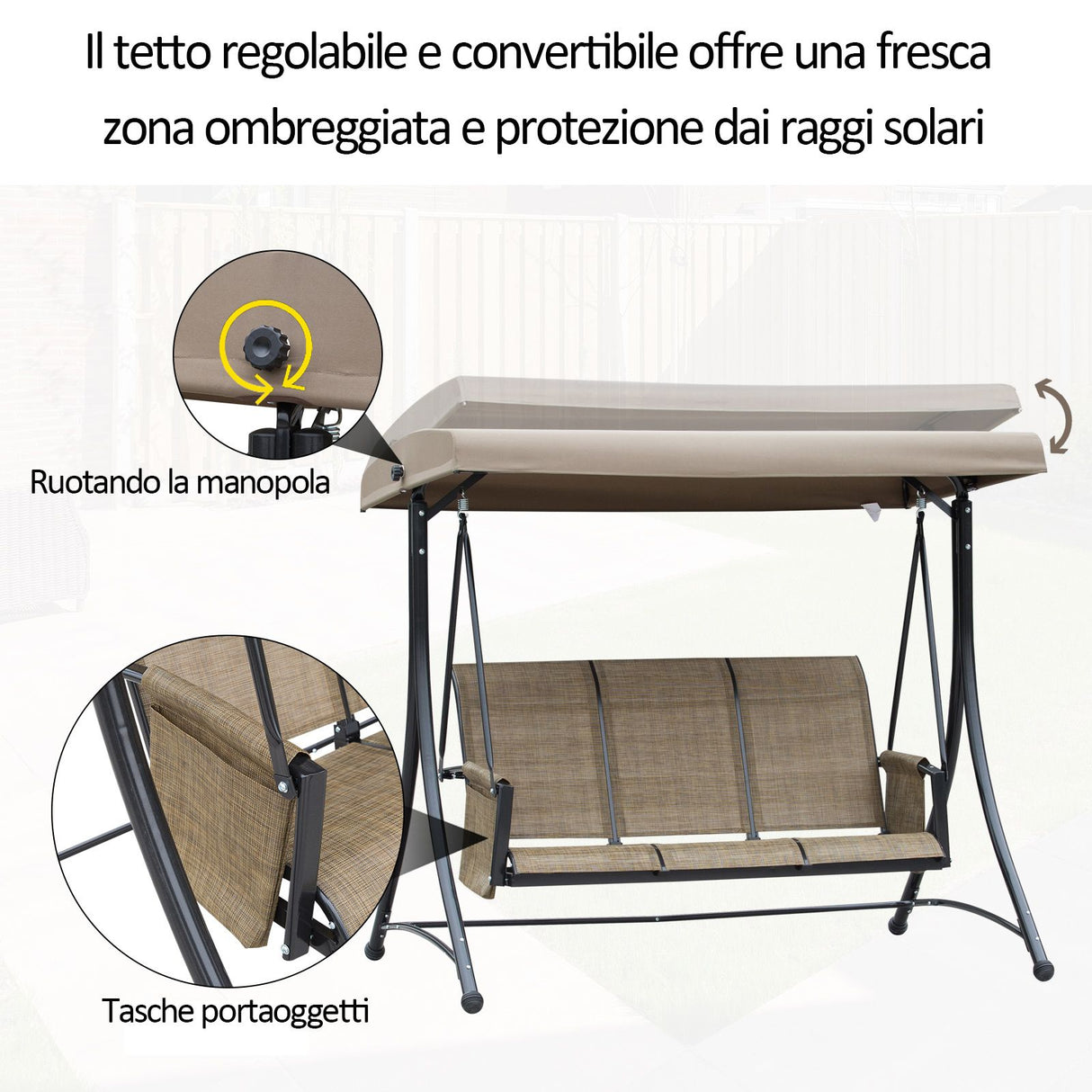 easycomfort easycomfort dondolo da giardino 3 posti tettuccio e tasche portaoggetti marrone ean 8054144136301
