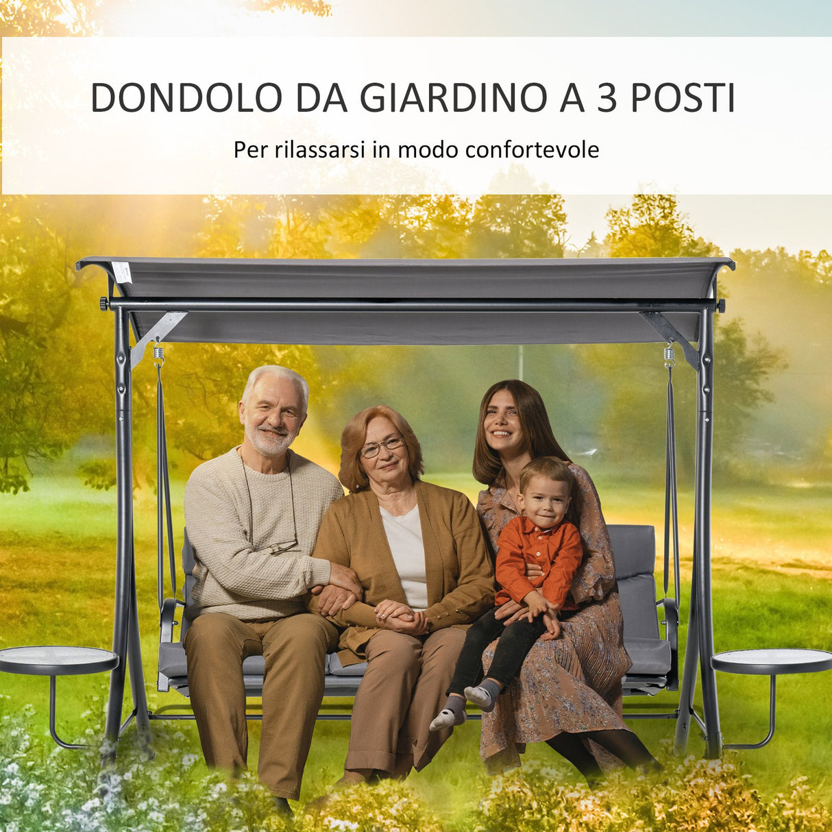 easycomfort easycomfort dondolo 3 posti da giardino o balcone con tettuccio e 2 tavolini ean 8055776912028