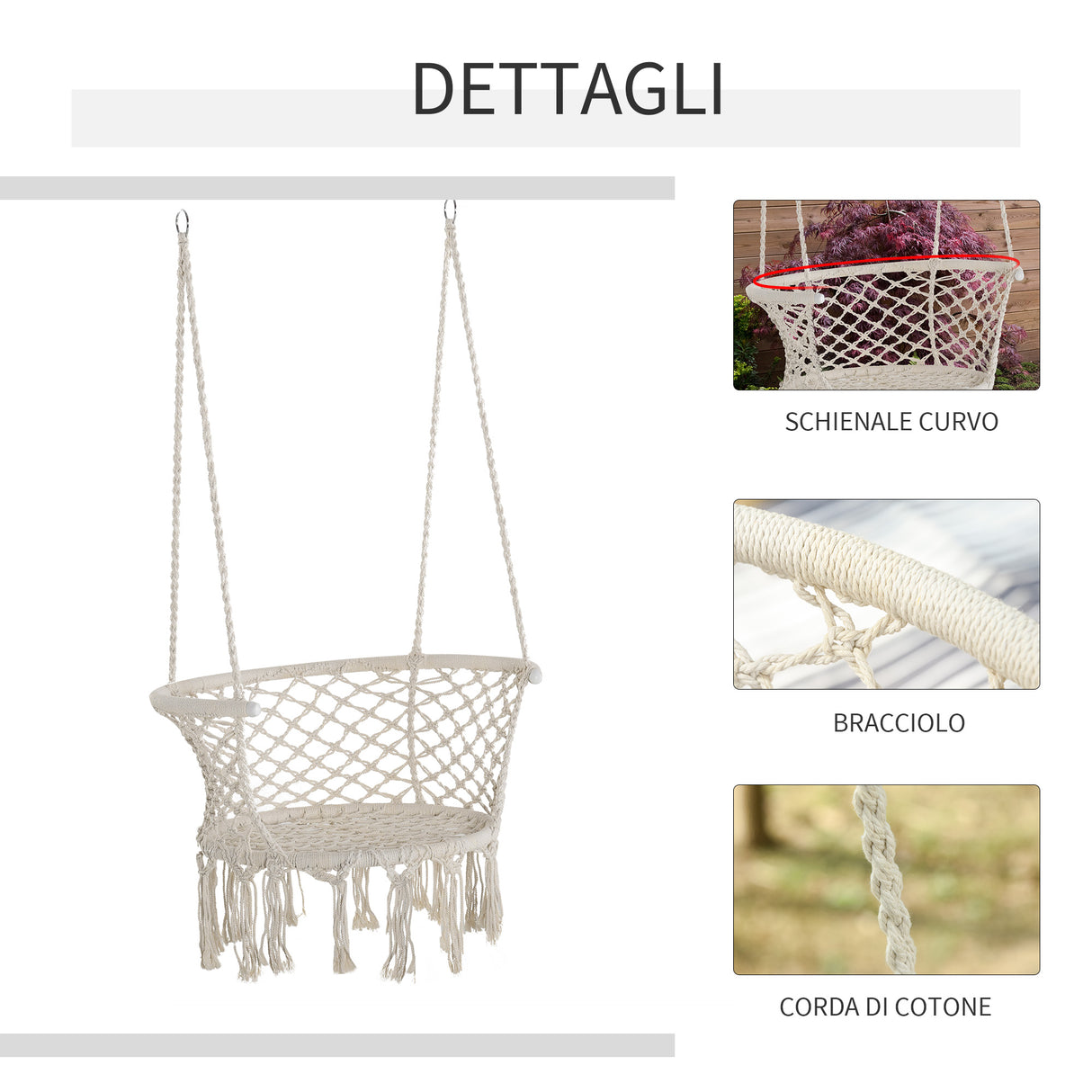 easycomfort easycomfort sedia sospesa in poliestere e macrame per interni ed esterni crema