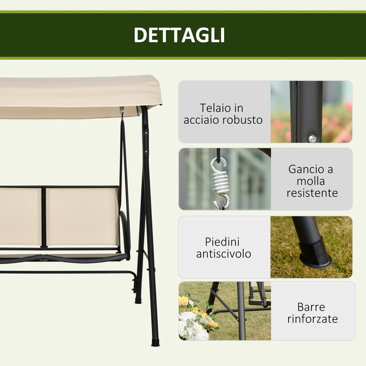 easycomfort easycomfort dondolo a 2 posti da giardino con tettuccio regolabile 140x118x162cm beige