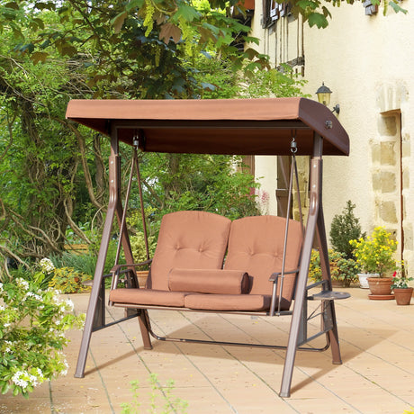 easycomfort easycomfort dondolo da giardino 2 posti con tettuccio regolabile e porta bicchieri 157x118x180 cm marrone