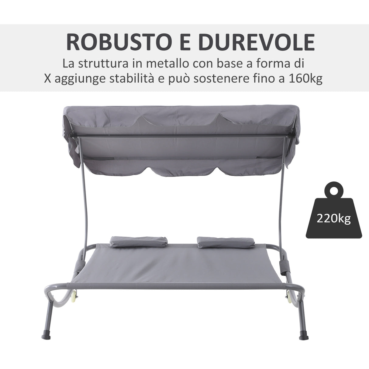 easycomfort easycomfort lettino sdraio prendisole matrimoniale con tettuccio regolabile grigio ean 8054144137810