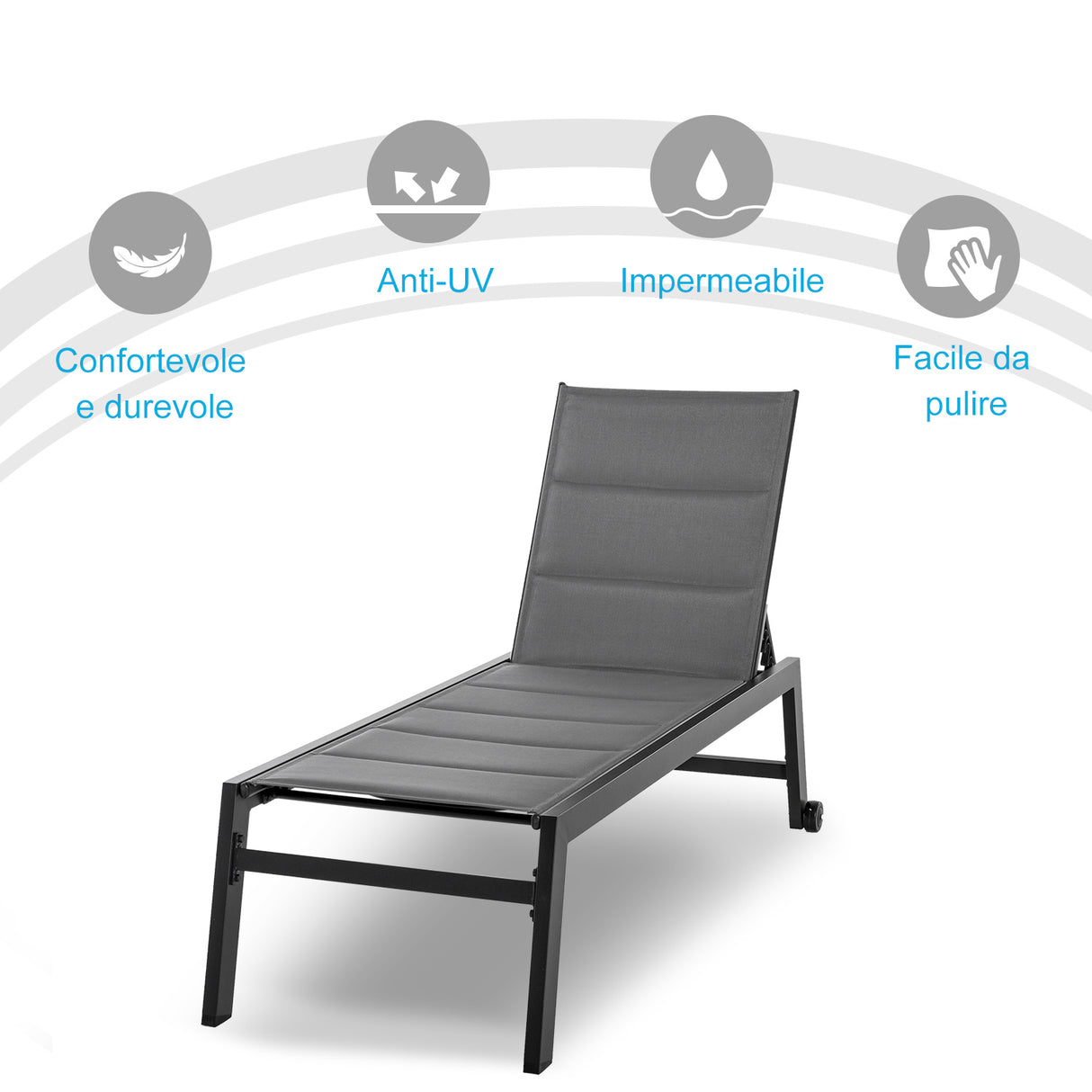 easycomfort easycomfort sdraio da giardino reclinabile su 5 livelli rivestimento imbottito alluminio e texteline grigio ean 8055776913391