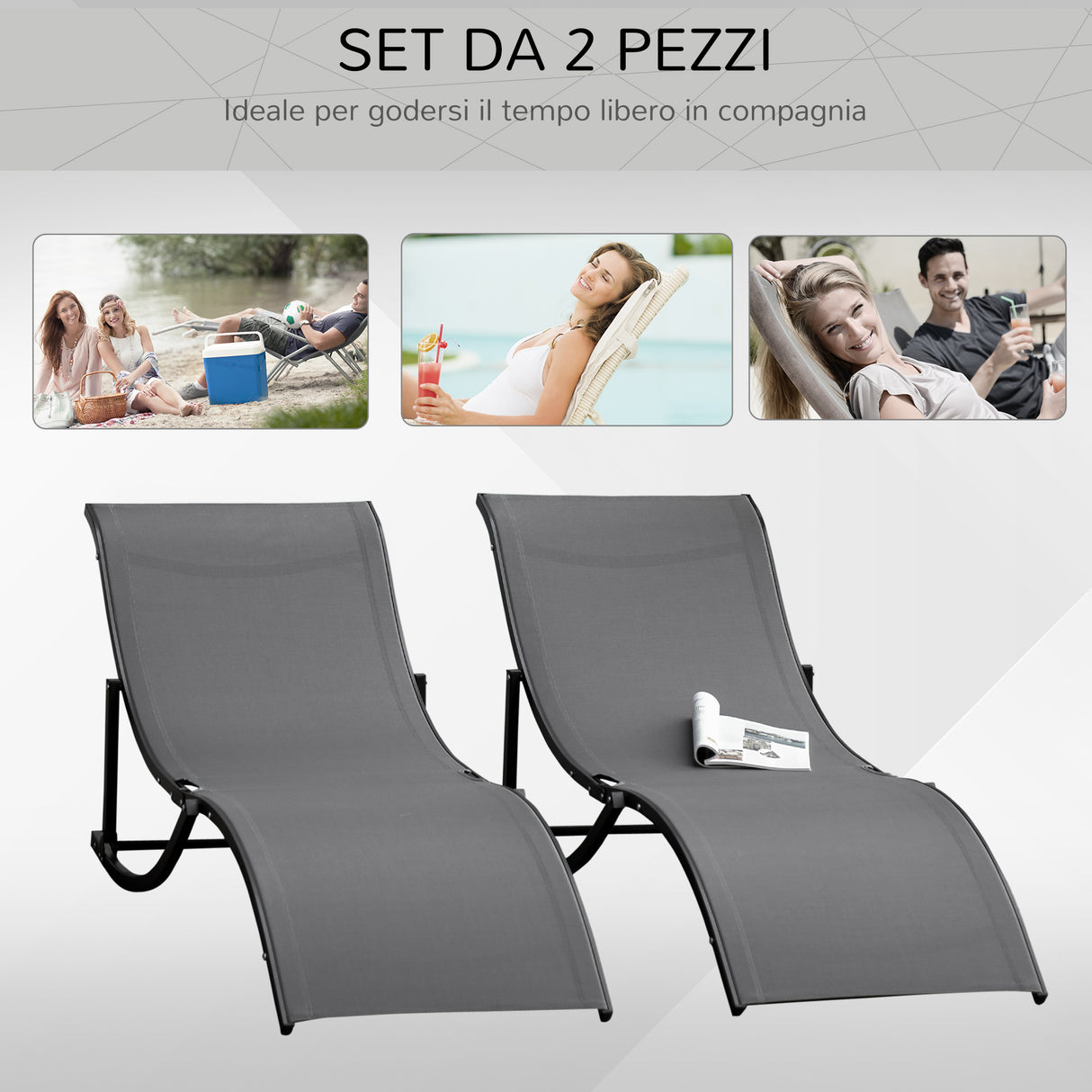 easycomfort easycomfort set 2 sdraio da giardino pieghevoli lettino prendisole in alluminio e textilene 61x165x63cm