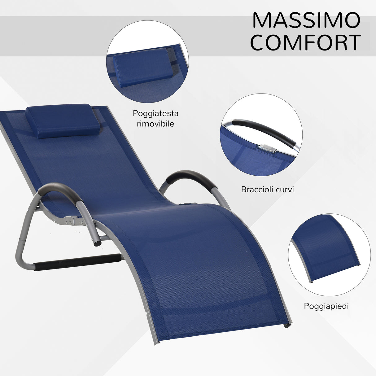 easycomfort easycomfort lettino prendisole in alluminio sedia sdraio da giardino in textilene con poggiatesta rimovibile