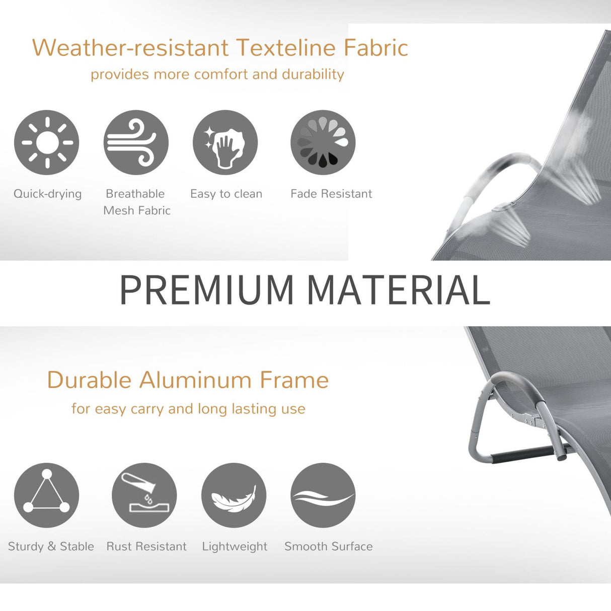 easycomfort easycomfort lettino prendisole in alluminio sedia sdraio da giardino in textilene grigio con poggiatesta rimovibile ean 8054144133003