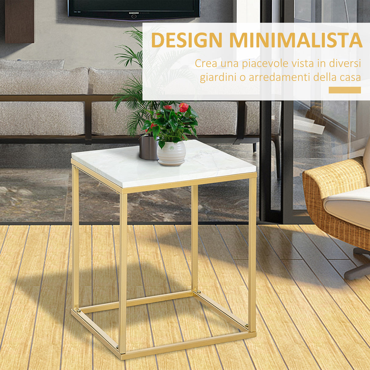 easycomfort easycomfort tavolino da caffe per casa e giardino in metallo con effetto marmo 40x40x50cm oro