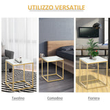 easycomfort easycomfort tavolino da caffe per casa e giardino in metallo con effetto marmo 40x40x50cm oro