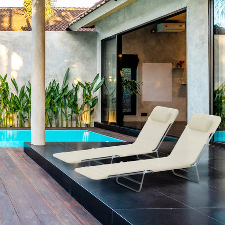 easycomfort easycomfort set 2 lettini prendisole pieghevoli con schienale reclinabile a 4 livelli metallo e tessuto a rete beige